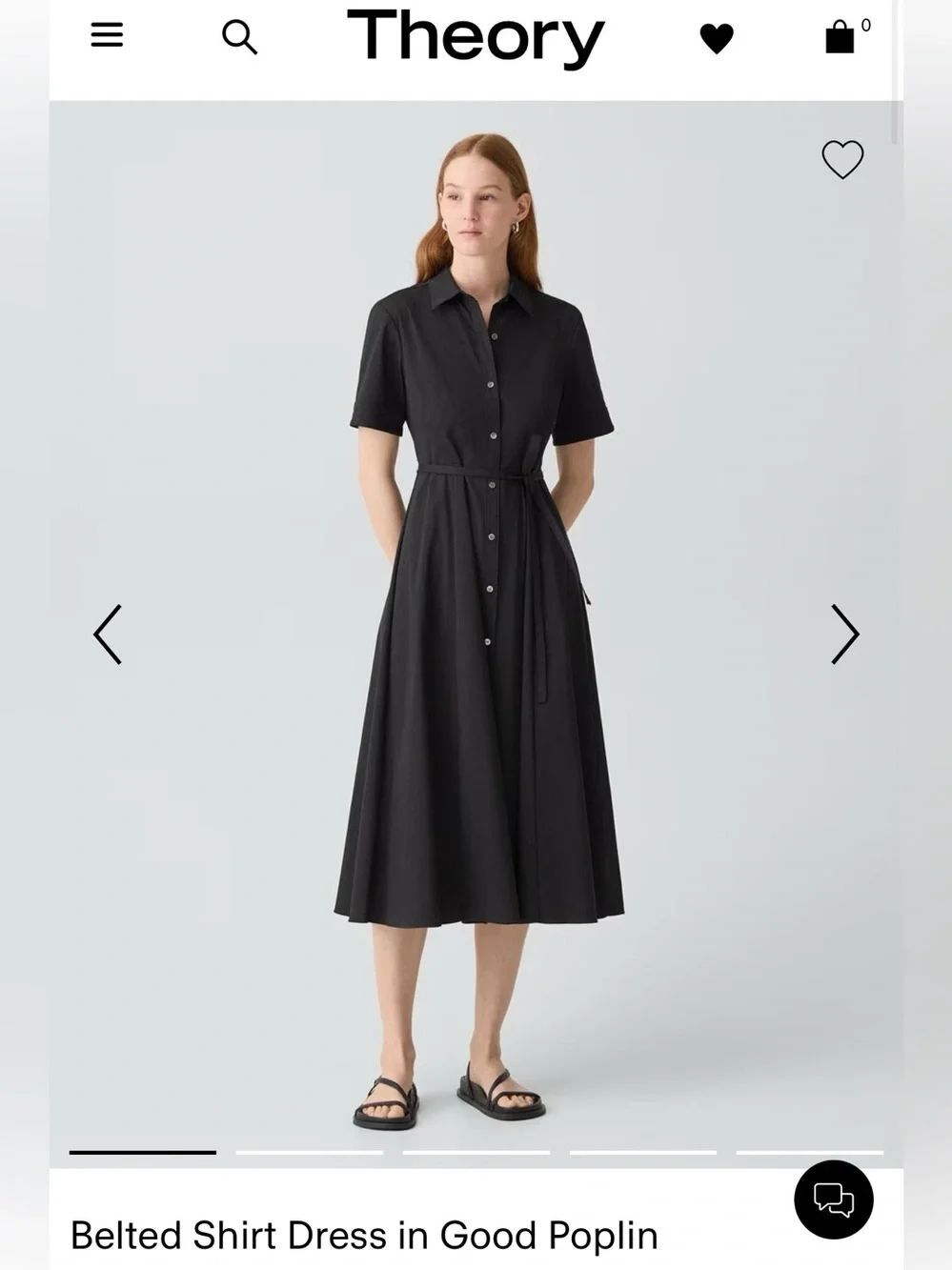 NEW $445 Theory Belted Shirt Dress in Good Poplin Black Size 16